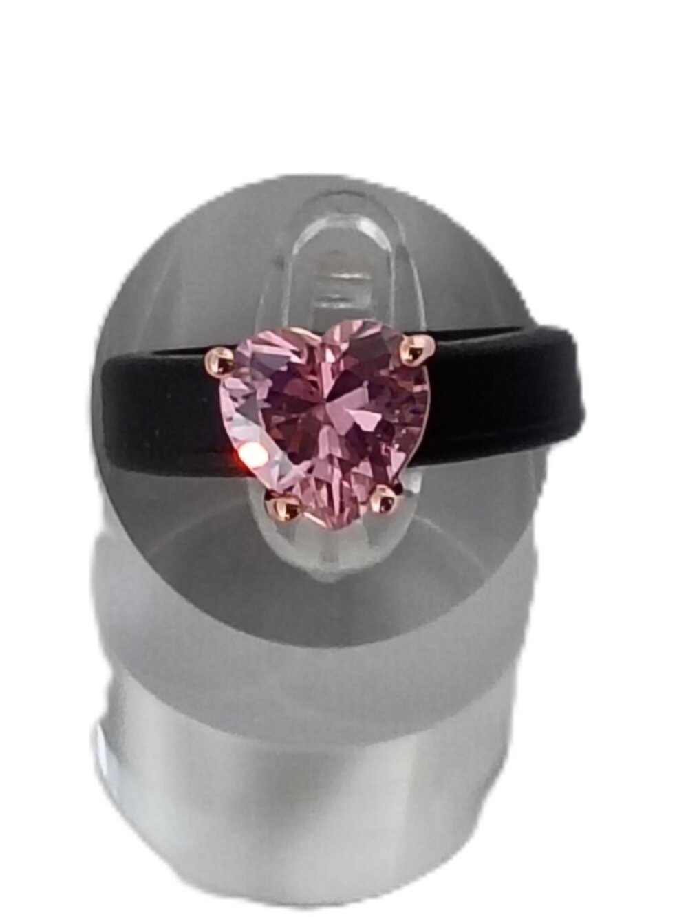 Size 6 to 6.5 Black Silicone Promise Ring with Pink Heart Stone | Cute Love Ring